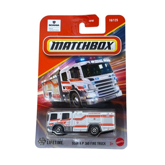 Matchbox Scania P360 Fire Truck White Orange 16/125 Diecast Emergency New - Picture 1 of 3